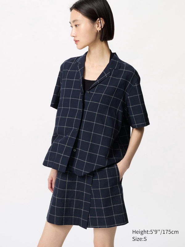 Linen Blend Skort (Windowpane Check)