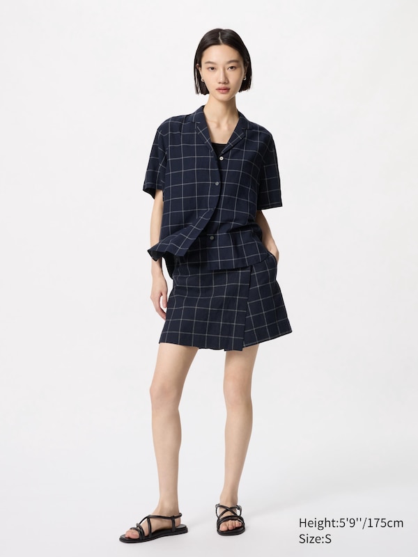 Linen Blend Skort (Windowpane Check)