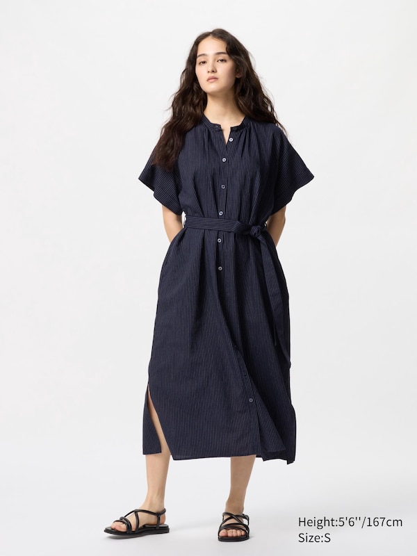 Linen Blend Relaxed Dress (Short Sleeve)