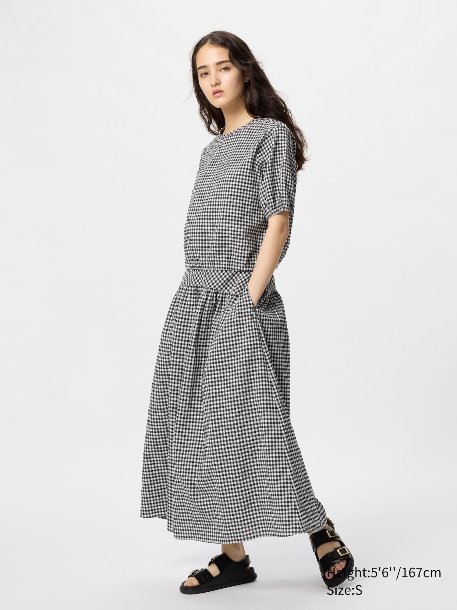 Women's Seersucker Volume Skirt (Gingham) | UNIQLO PL