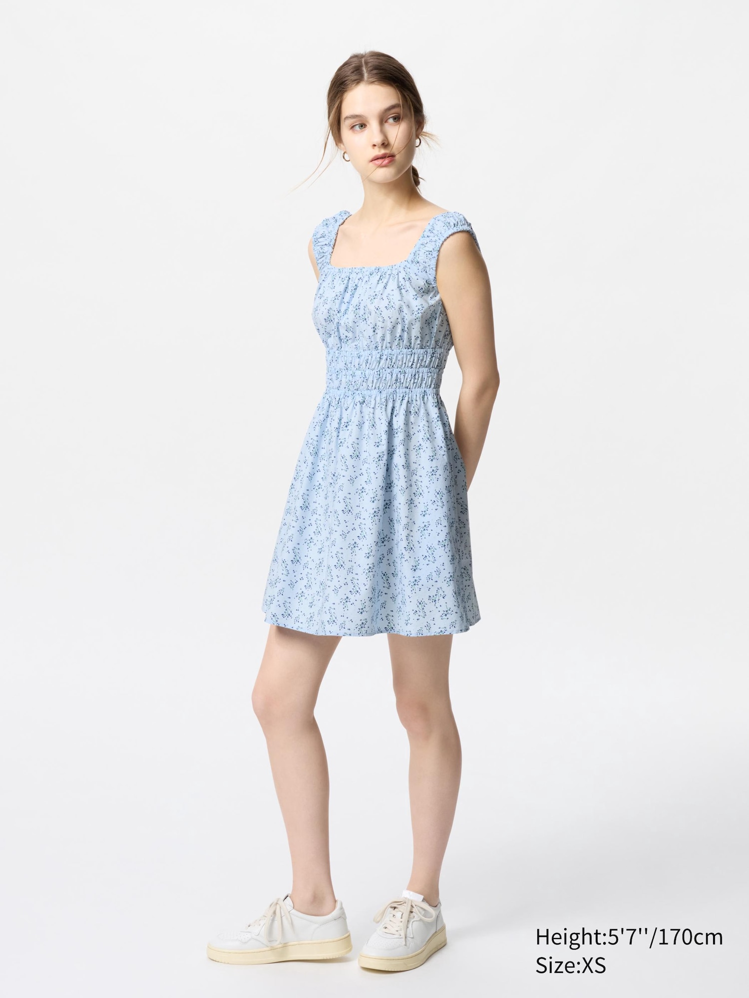 Robe Courte Froncée (Imprimée, Sans manches) pour Femme | UNIQLO FR