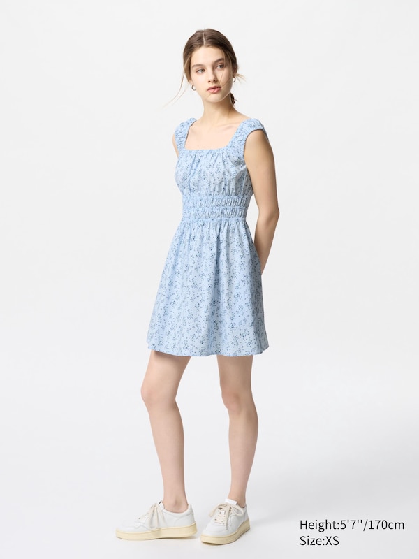 Robe Courte Froncée (Imprimée, Sans manches)