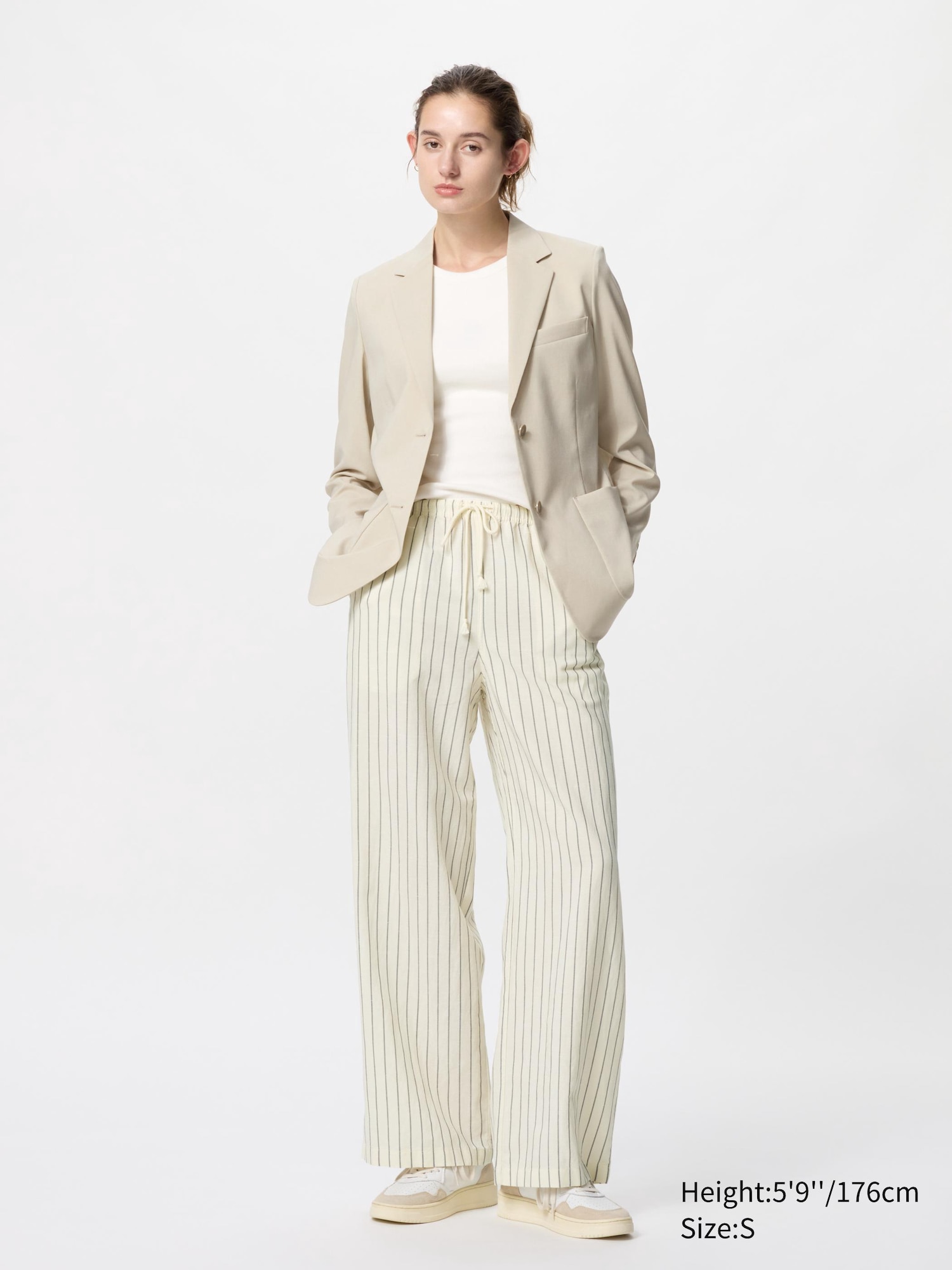 Linen Blend Easy Trousers (Stripe, Longer)