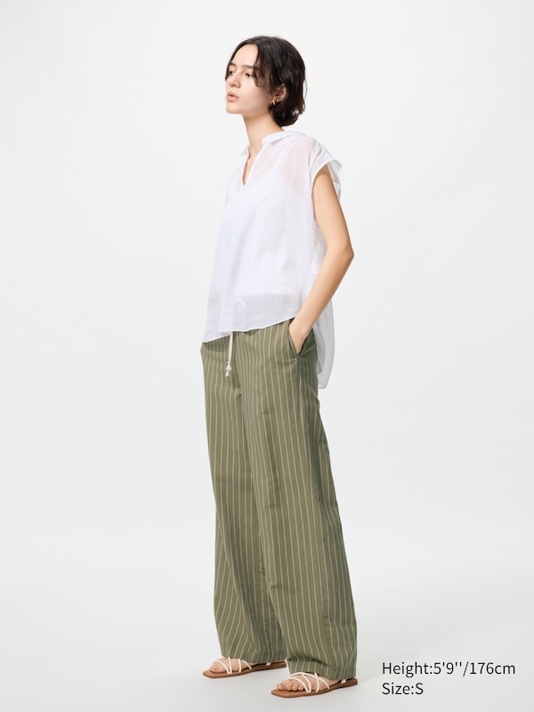 Linen Blend Easy Trousers (Stripe, Longer)