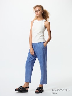 Cotton Relaxed Ankle Trousers (Denim, Longer)