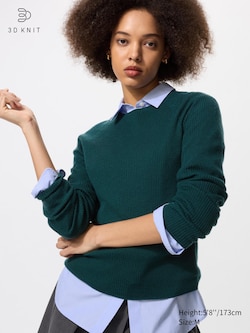 3D Knit Seamless 100% Merino Ribbed Crew Neck Jumper