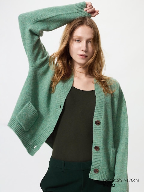 Uniqlo - Cardigan Court En Maille Soufflée Yarn™ - Vert - Xl