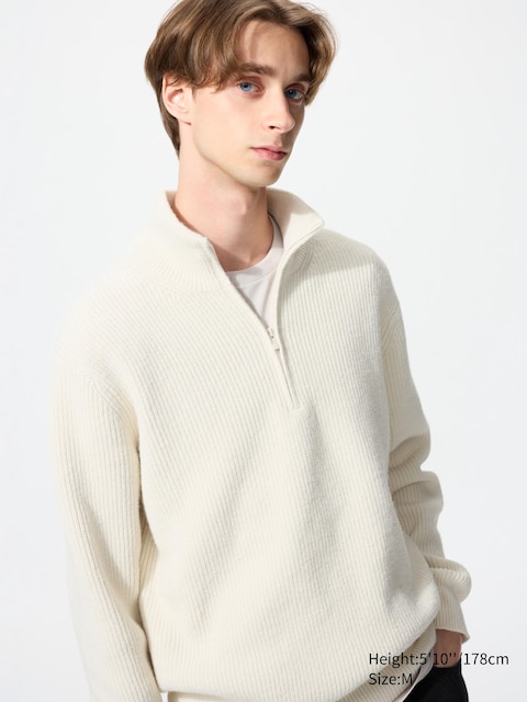 Uniqlo - Jersey Punto Suave Soufflé Media Cremallera - S Blanco Oscuro Hombre