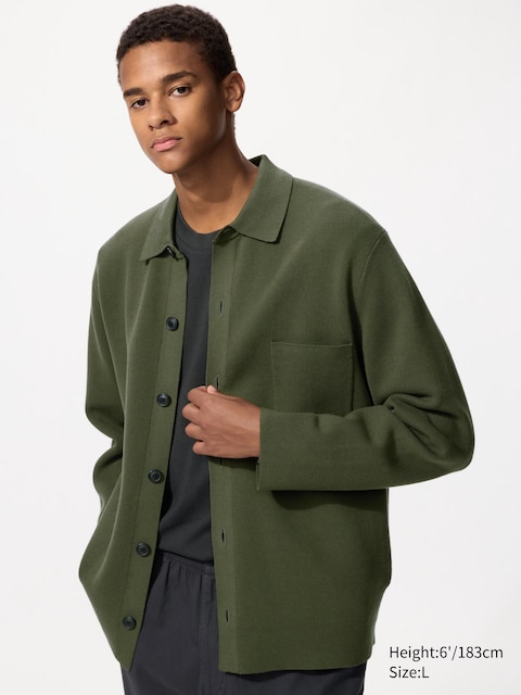 Uniqlo - Cardigan En Maille Côtelée Milano - Vert Olive - 3XL