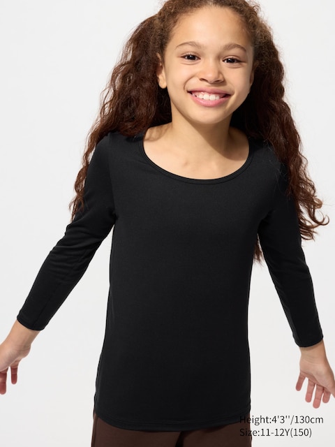 Uniqlo Zwart - Heattech Longsleeve (Lage Hals) - 11-12 Jaar (150Cm)