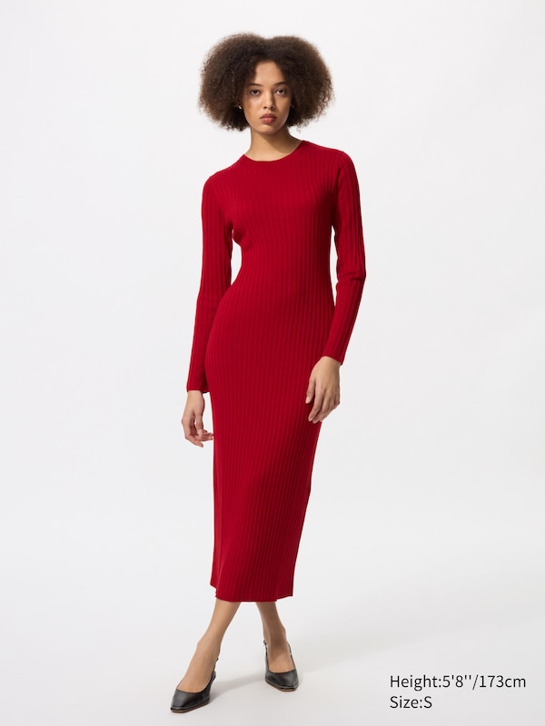 Merino Blend Ribbed Knit Dress