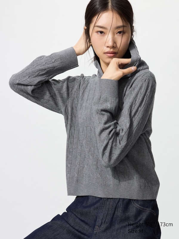 Pull à capuche en maille côtelée (Lavable en machine) pour Femme | UNIQLO FR