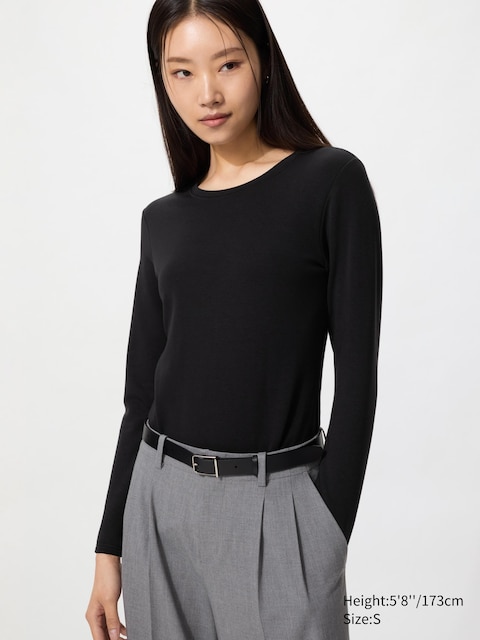 Uniqlo - Heattech Ultracálido Camiseta Térmica Cuello Redondo - Xxl Negro Mujer