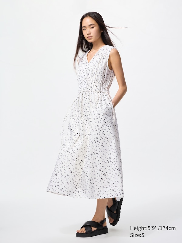 Cotton Gathered Dress (Sleeveless, Printed)