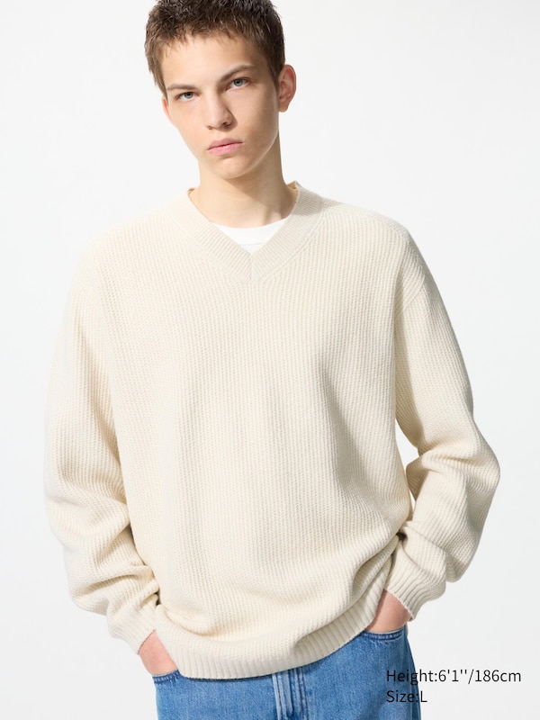 3D Knit Seamless Soufflé Yarn V Neck Jumper