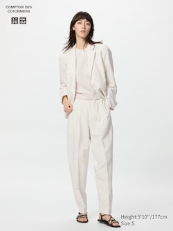 Linen Blend Barrel Leg Trousers (Long)