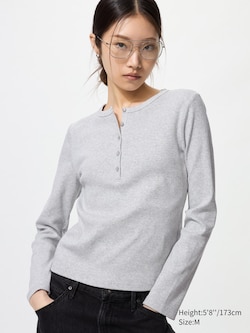 Ribbed Henley Neck T-Shirt (Long Sleeve)