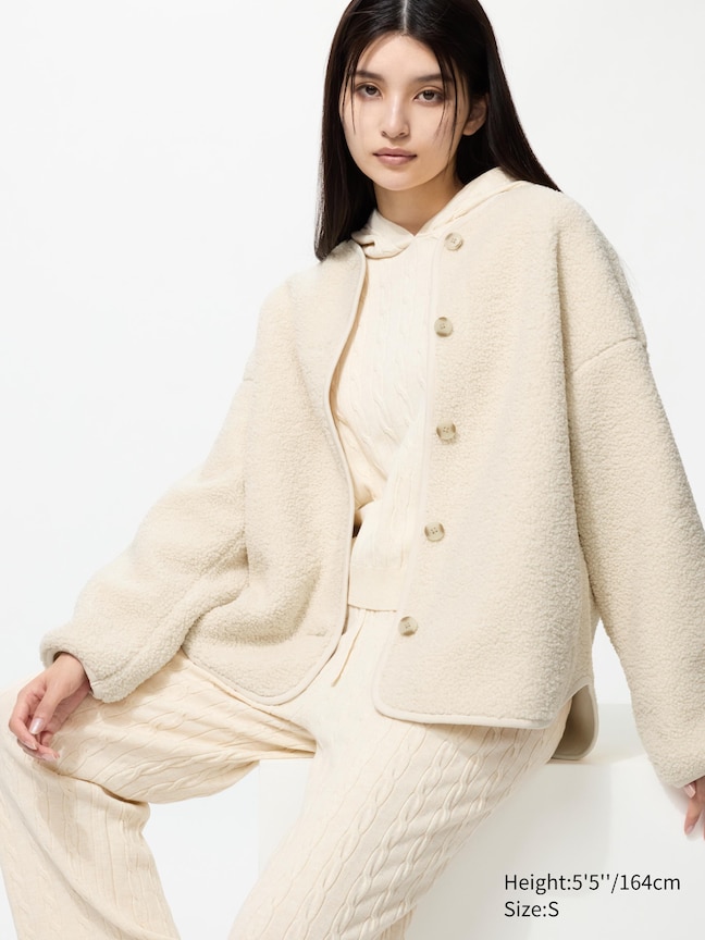 Pile Lined Fleece Relaxed Cardigan