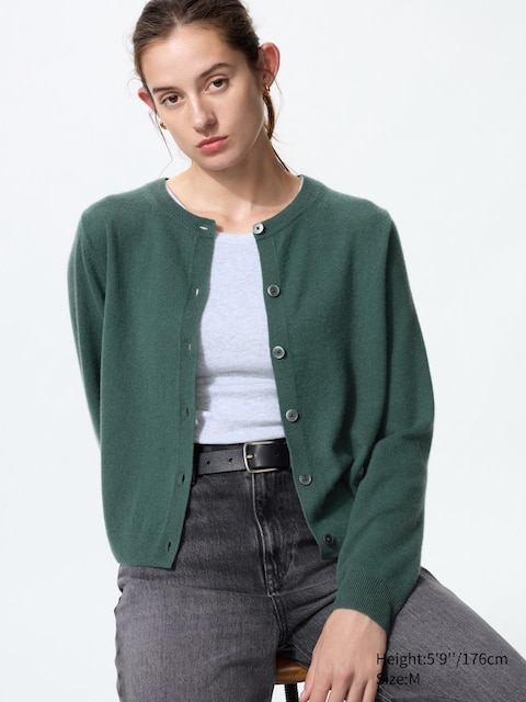 Uniqlo - Cardigan Court 100% Cachemire - Vert Olive - Xxs