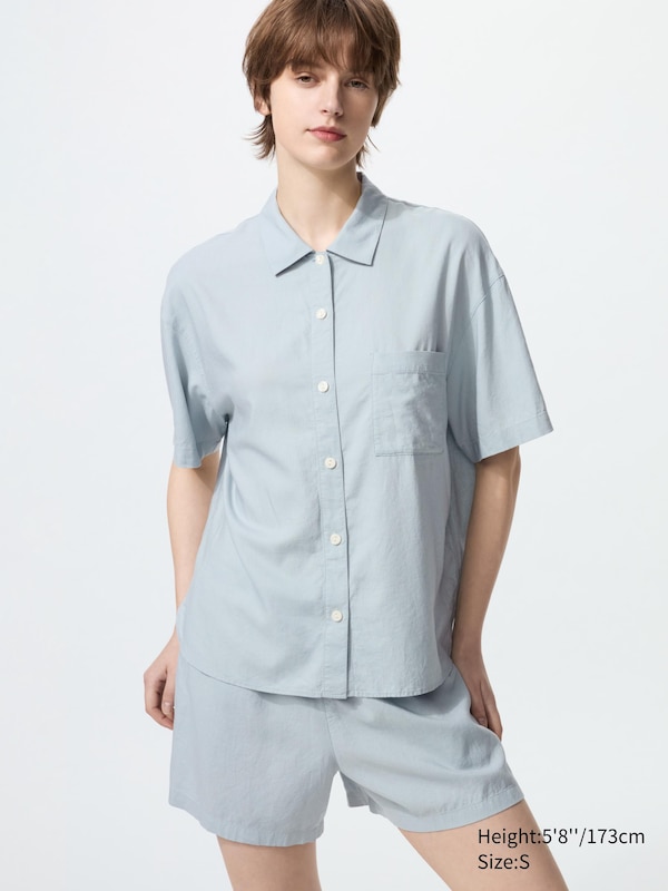 Linen Blend Pyjamas (Short Sleeve)