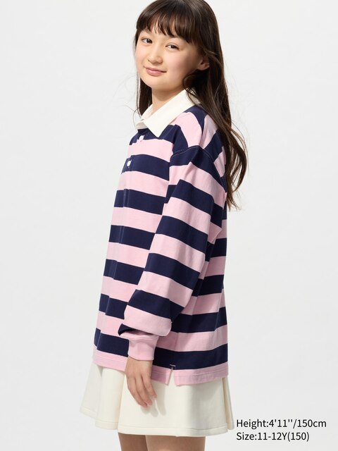 Uniqlo Roze - Poloshirt (Gestreept) - 9-10 Jaar (140Cm)