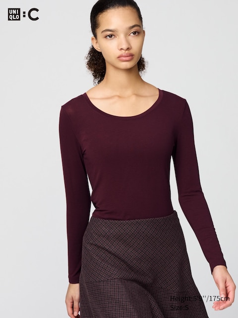 Uniqlo - T-Shirt Heattech En Cachemire Mélangé Extra Chaud (Col Danseuse) - Bordeaux - S