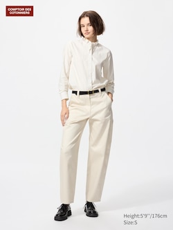 Cotton Lyocell Barrel Leg Trousers