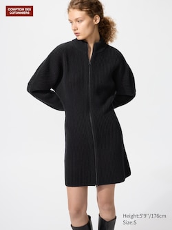 Robe midi à col zippé en laine