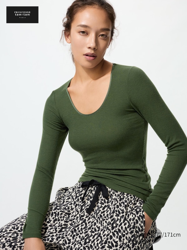 HEATTECH Extra Warm Cashmere Blend Crew Neck T-Shirt (Ribbed)
