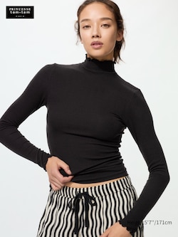 HEATTECH Extra Warm Cashmere Blend High Neck T-Shirt (Ribbed)