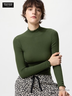 HEATTECH Extra Warm Cashmere Blend High Neck T-Shirt (Ribbed)