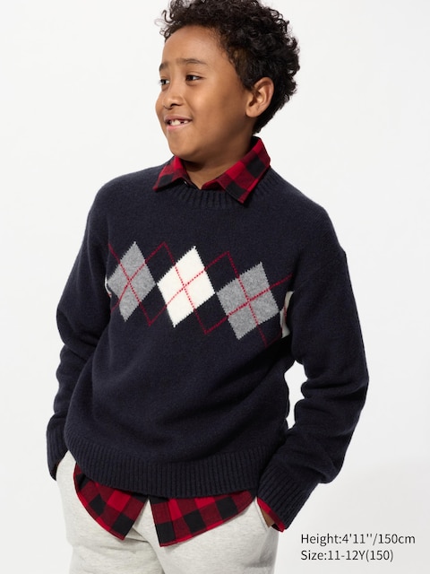 Uniqlo Navy - Soufflé Trui (Argyle-Print) - 13 Jaar (160Cm)