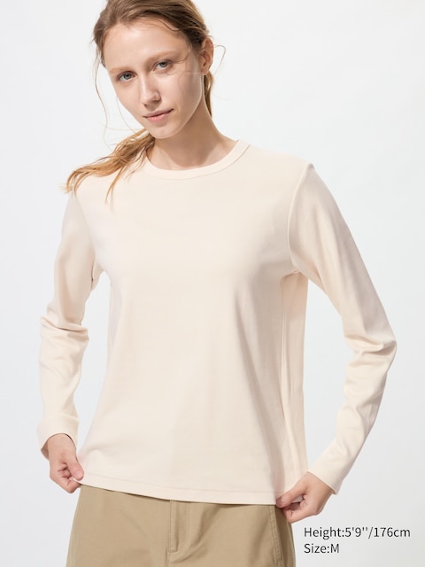 Uniqlo - T-Shirt Stretch Doux En Coton (Manches Longues) - Nude - L