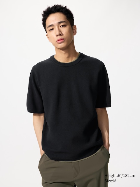 Uniqlo - T-Shirt Côtelé En Maille Milano (Lavable En Machine) - Noir - Xxl