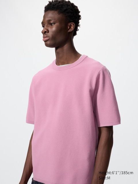 Uniqlo - T-Shirt Côtelé En Maille Milano (Lavable En Machine) - Rose - L