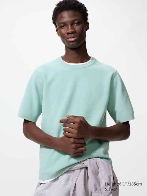 Uniqlo - T-Shirt Côtelé En Maille Milano (Lavable En Machine) - Bleu - S