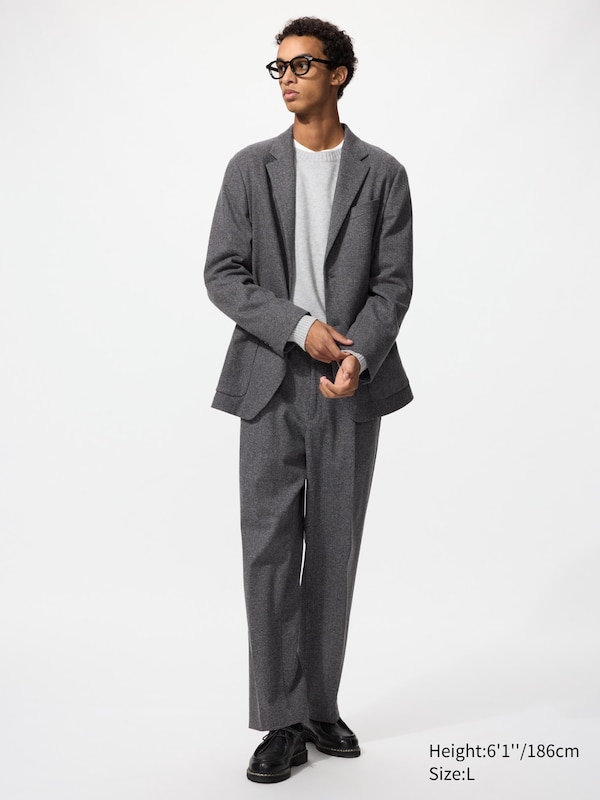 Pantalon large plissé en jersey brossé (Chevrons)