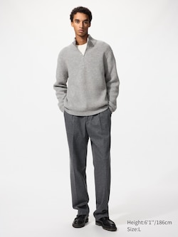 Pleated Wide Trousers (Brushed Jersey, Herringbone, Longer)