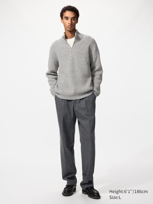 Pleated Wide Trousers (Brushed Jersey, Herringbone, Longer)