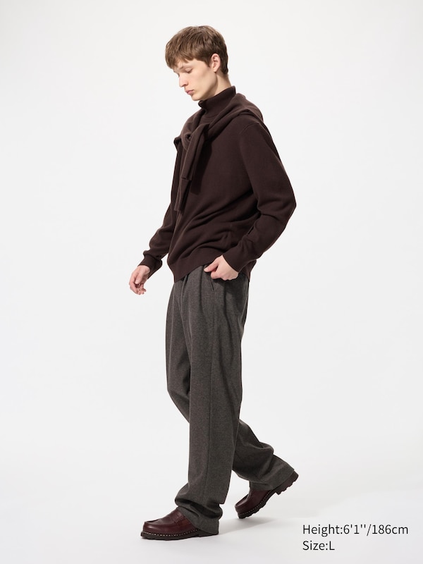 Pleated Wide Trousers (Brushed Jersey, Patterned, Longer)
