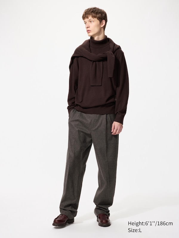 Pleated Wide Trousers (Brushed Jersey, Patterned, Longer)