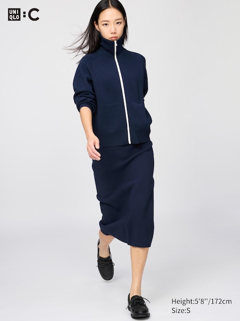 Uniqlo - Jupe En Maille Côtelée Milano - Bleu Marine - S