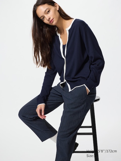 Uniqlo - Pantalon Smart 7/8Ème (Rayé) - Bleu Marine - S