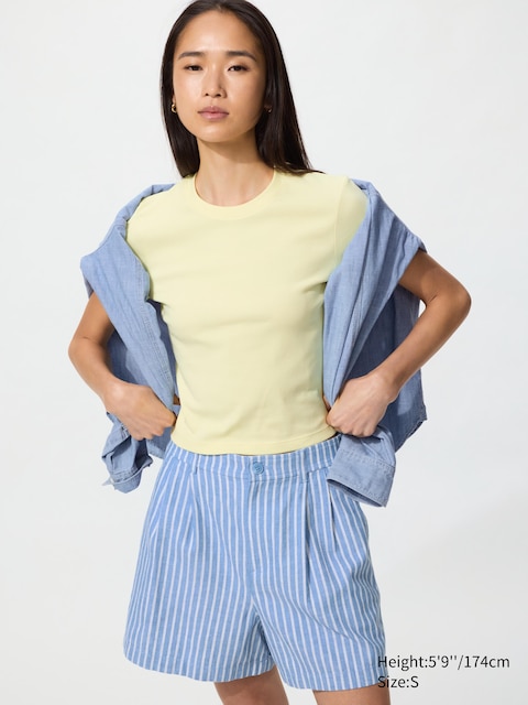 Uniqlo - Short En Lin Et Coton Mélangés (Rayé) - Bleu - Xs