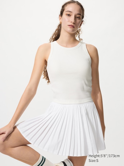 Uniqlo - Top Court Côtelé À Brassière Intégrée - Blanc - M