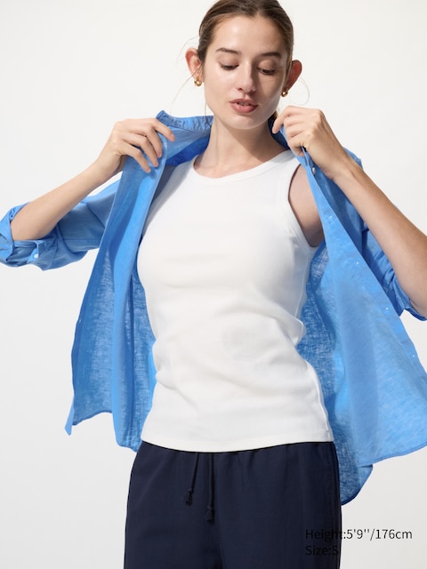 Uniqlo - Top Côtelé À Brassière Intégrée (Longueur Standard) - Blanc - Xxl