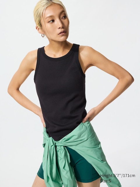 Uniqlo - Top Côtelé À Brassière Intégrée (Longueur Standard) - Noir - L