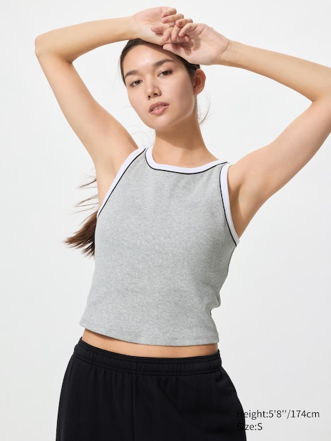 Uniqlo - Top Court Côtelé À Brassière Intégrée (Ringer) - Gris - Xxl
