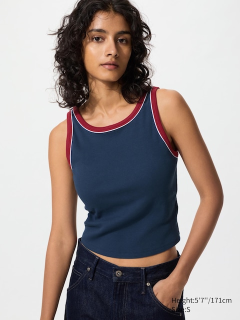 Uniqlo - Top Court Côtelé À Brassière Intégrée (Ringer) - Bleu Marine - Xxs