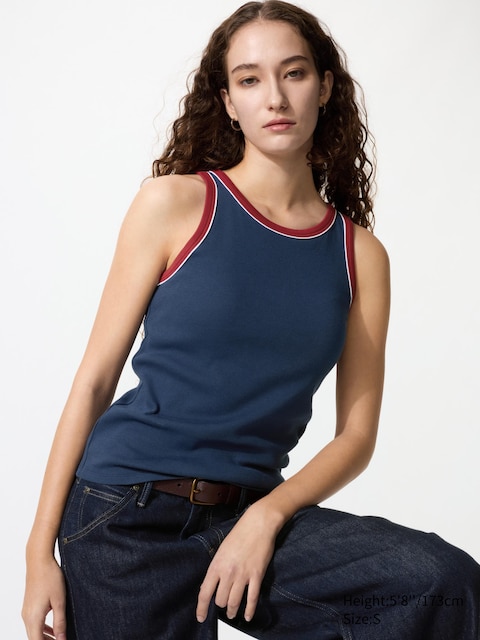 Uniqlo - Top Côtelé À Brassière Intégrée (Ringer, Longueur Standard) - Bleu Marine - Xl